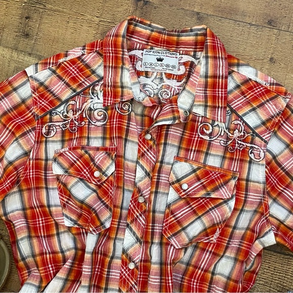 Western Red Plaid, Pearl Snap, Embroidered Shoulders Coastal Cowgirl - Picture 2 of 10
